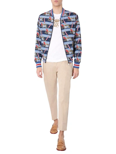 Dolce & Gabbana All Over Print Bomber Jacket In Blue