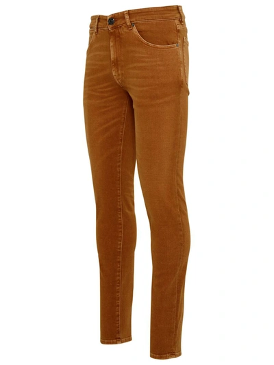 Shop Pt Torino Pt01 Ochre Cotton Swing Jeans In Brown