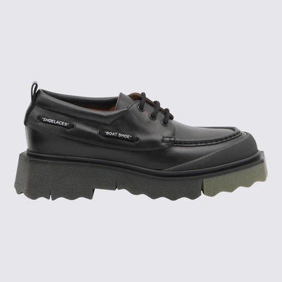 Shop Off-white Black Leather Sponge Derby Shoes In Black/army