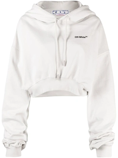 Shop Off-white Cropped Cotton Hoodie