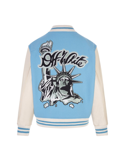 Shop Off-white Light And White "liberty" Bomber Jacket In Blue