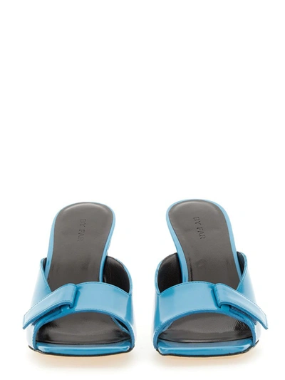 By Far Olivia Patent Leather Square Toe Sandal In Blue