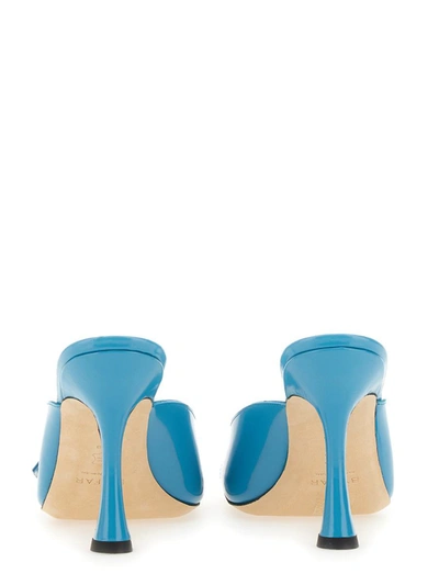 By Far Olivia Patent Leather Square Toe Sandal In Blue