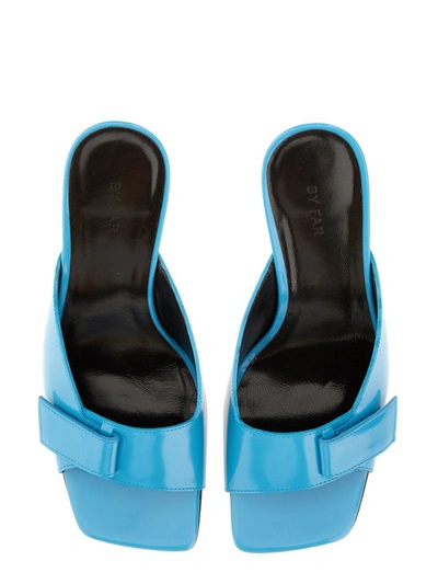 By Far Olivia Patent Leather Square Toe Sandal In Blue