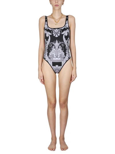 Shop Versace One Piece Swimsuit With Double Face Print In Black