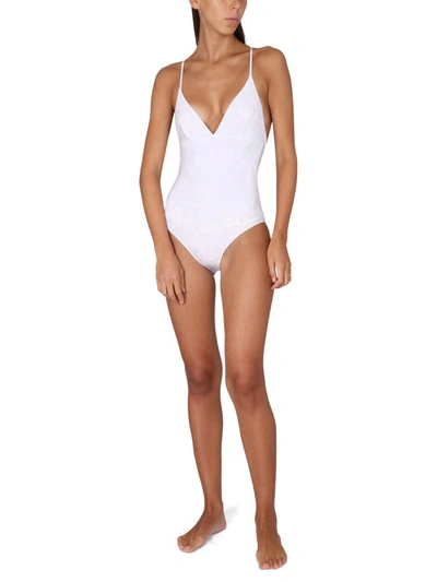 Shop Etro One Piece Swimsuit With Logo In White