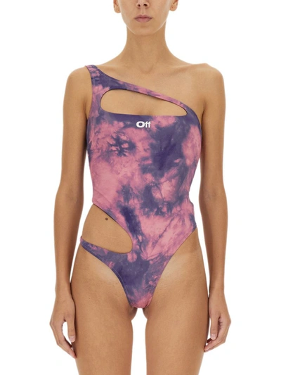 Shop Off-white One Piece Swimsuit With Logo In Multicolor