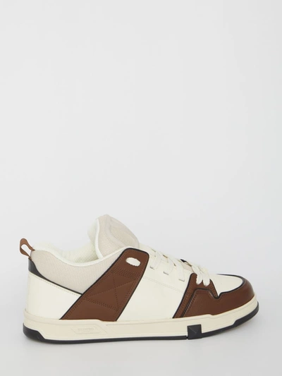 Shop Valentino Open Skate Sneakers In <p>open Skate Sneakers Crafted From Calfskin In The Shades Of Ivory, Brown And Black With Padded Fab