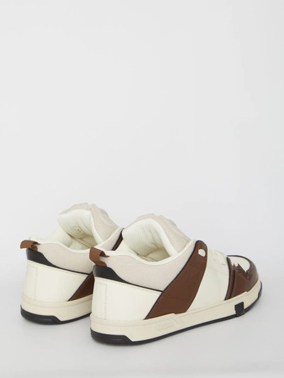 Valentino Open Skate Leather Sneakers In <p>open Skate Sneakers Crafted From Calfskin In The Shades Of Ivory, Brown And Black With Padded Fab