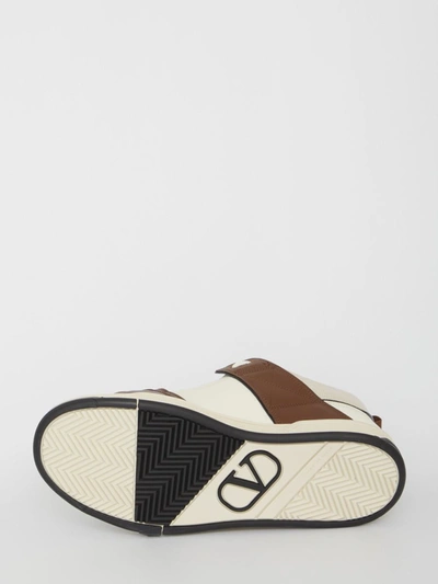 Valentino Open Skate Leather Sneakers In <p>open Skate Sneakers Crafted From Calfskin In The Shades Of Ivory, Brown And Black With Padded Fab