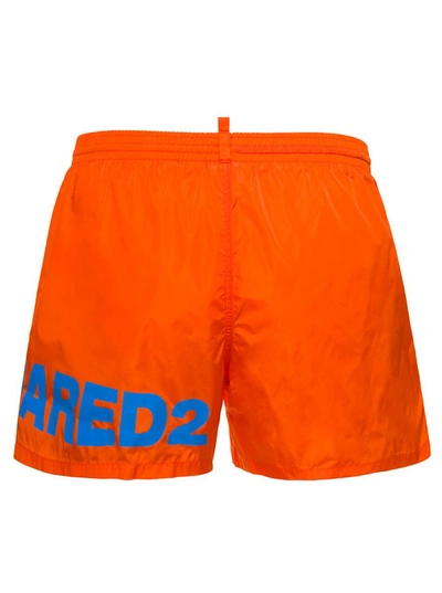 Shop Dsquared2 Orange Swim Trunks With Logo Print In Polyammide Man