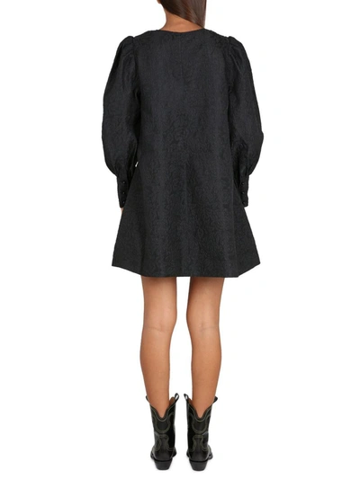 Shop Ganni Organza Mini Dress In Black