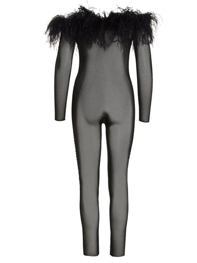Shop Oseree Oséree Feather Entire Mesh Bodysuit In Black