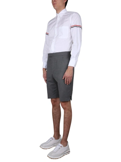 Shop Thom Browne Overcheck Pattern Bermuda Shorts In Grey