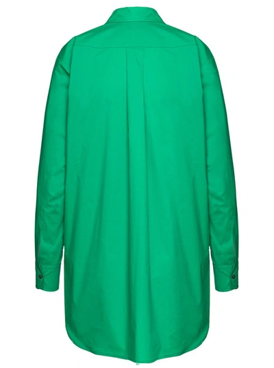 Shop Plain Oversize Popeline Shirt In Green Cotton Woman