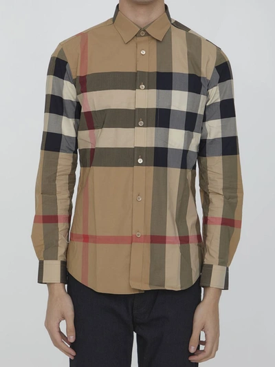Shop Burberry Oversized Check Shirt In Beige