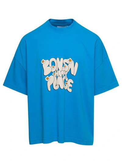 Shop Bonsai Oversized Light Blue T-shirt With Logo Print In Cotton Man