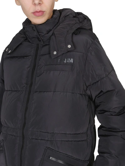 Shop Ganni Padded Midi Jacket In Black