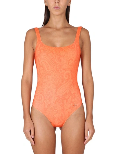Shop Etro Paisley One-piece Swimsuit In Orange