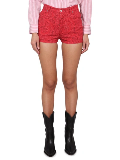 Shop Etro Paisley Print Shorts In Red