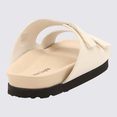 Shop Palm Angels Beige Leather Logo Sandals In <p>beige Leather Logo Sandals From  Featuring Open Toe, Rubber Sole, Double Adjustable Ve