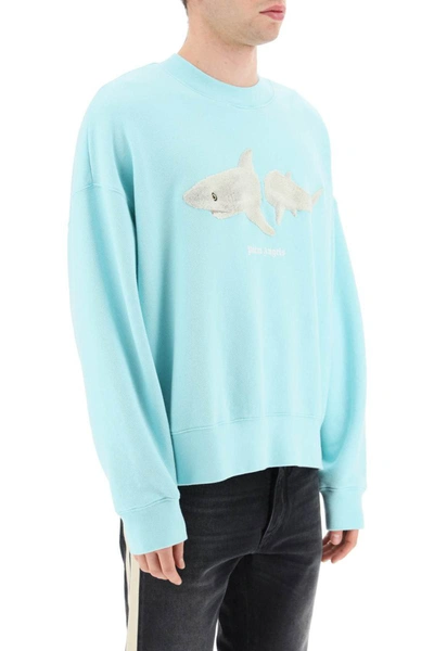 Shop Palm Angels Shark Patch Sweater In Blue