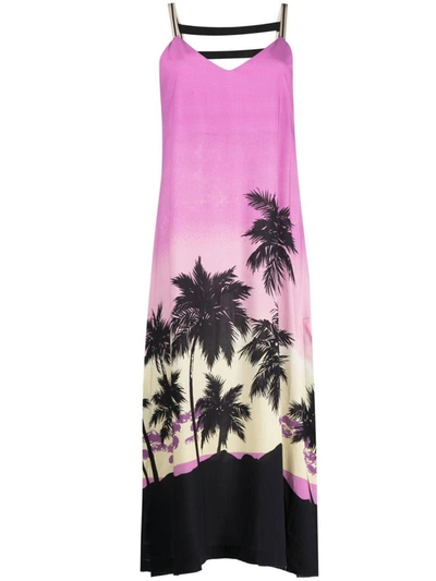 Shop Palm Angels Sunset Print Midi Dress In Purple