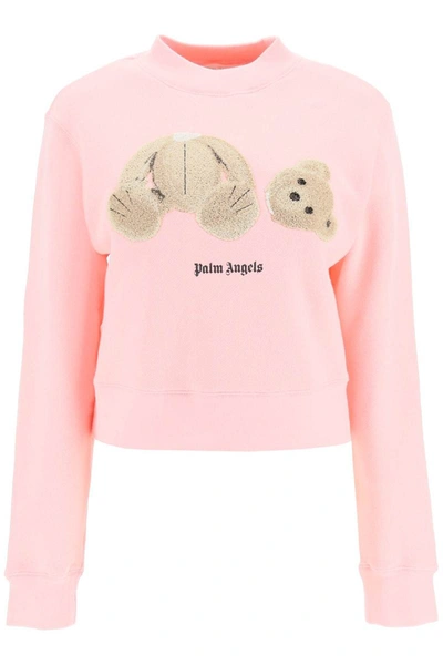 Shop Palm Angels Teddy Bear Cropped Sweatshirt In Pink