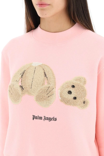 Shop Palm Angels Teddy Bear Cropped Sweatshirt In Pink