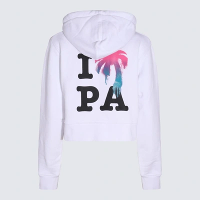 Shop Palm Angels White Multicolour Cotton Sweatshirt In <p>white Multicolour Cotton Sweatshirt From  Featuring Logo Print At The Chest, Logo Prin