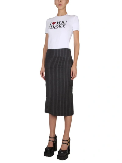Shop Versace Pencil Skirt In Grey
