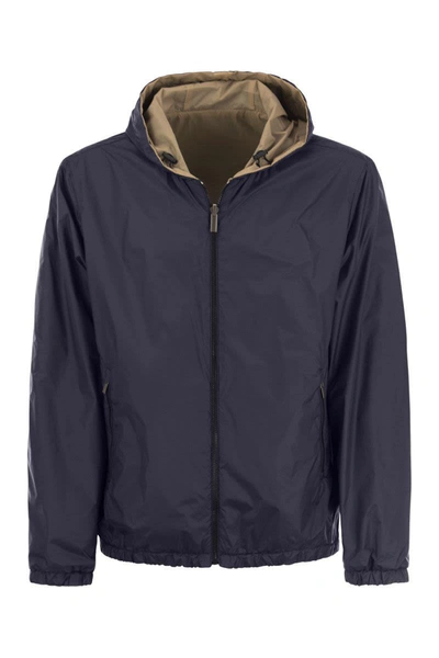 Shop Peserico Reversible Jacket With Hood In Blue