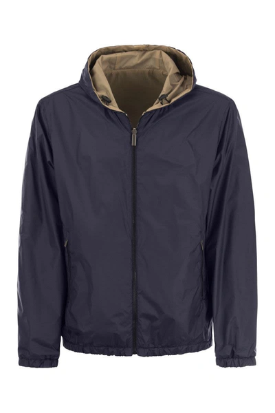 Peserico Men's Reversible Jacket With Hood In Blue