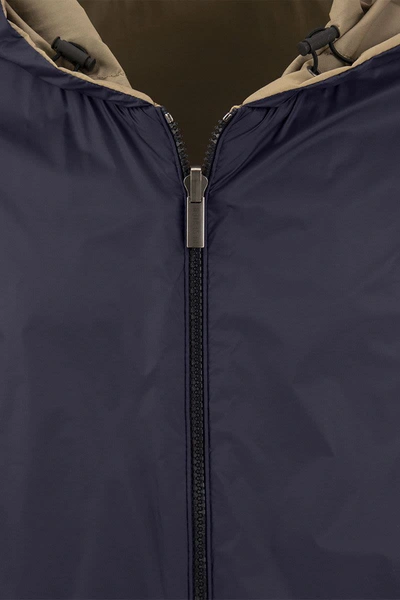 Shop Peserico Reversible Jacket With Hood In Blue