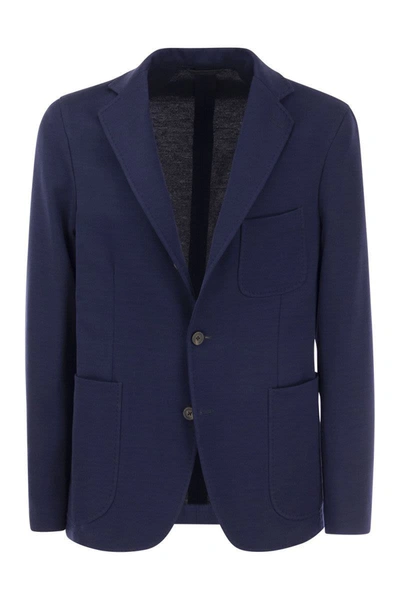 Shop Peserico Single-breasted Blazer In Cotton Blend In Blue