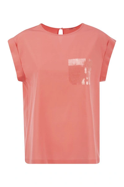 Shop Peserico Top In Precious Silk Crepe De Chine With Watery Embroidery In Pink
