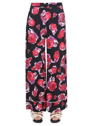 Shop Marni Pijama Pants With Floral Pattern In Multicolor