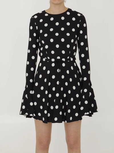 Shop Saint Laurent Polka Dot Mini Dress In Black/white