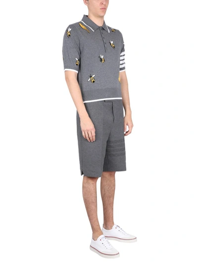 Shop Thom Browne Polo Birds & Bees In Grey