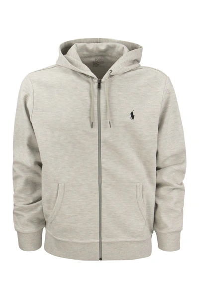 Shop Polo Ralph Lauren Double Knit Hoodie Sweatshirt In Grey