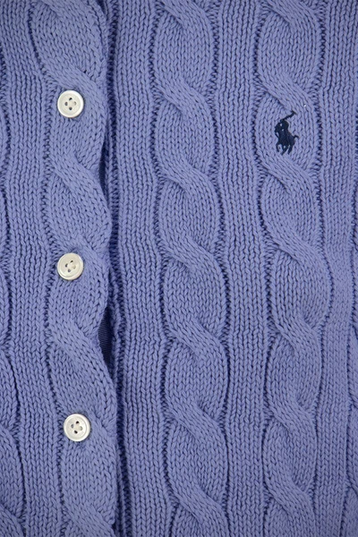 Shop Polo Ralph Lauren Plaited Cotton Cardigan In Blue