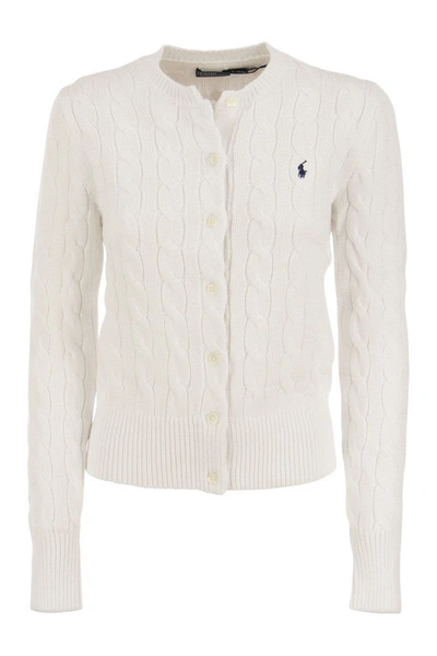 Shop Polo Ralph Lauren Plaited Cotton Cardigan In White