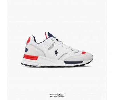 Shop Polo Ralph Lauren Trackstr 200-sneakers-low Top Lace Shoes In Grey/navy/white/red