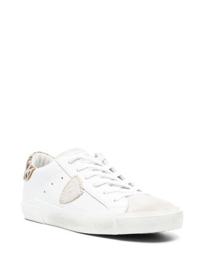 Shop Philippe Model Prsx Low Top Sneakers With Leopard Print Detailing In White Leather Woman