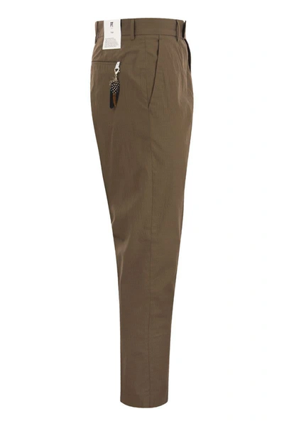 Shop Pt Torino Cotton And Lyocell Trousers In Brown