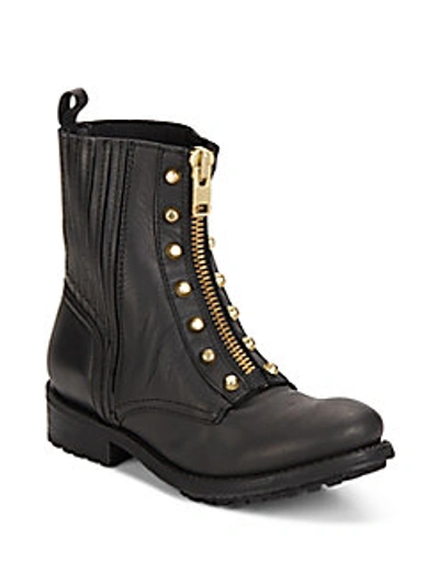Shop Ash Rachel Leather Zip-front Combat Boots In Black - Gold