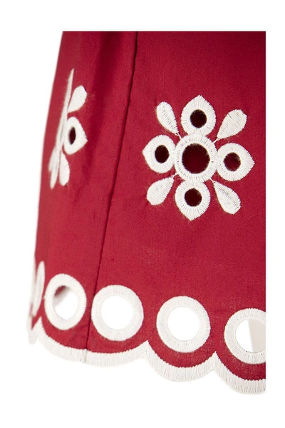 Shop Red Valentino Cotton Shorts With Sangallo Embroidery In Cherry
