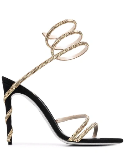 Shop René Caovilla Rene Caovilla And Gold Margot Snake Sandal In Black