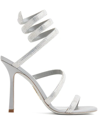 Shop René Caovilla Rene Caovilla Cleo Rhinestone Embellished Heel Sandals In Silver