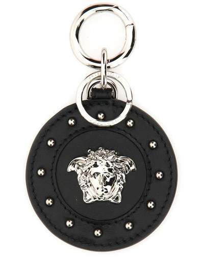 Shop Versace Repeat Keychain In Black